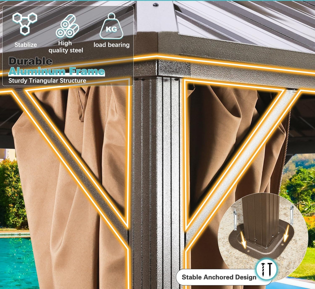 10'x12' Aluminum Hardtop Gazebo With Curtain & Netting