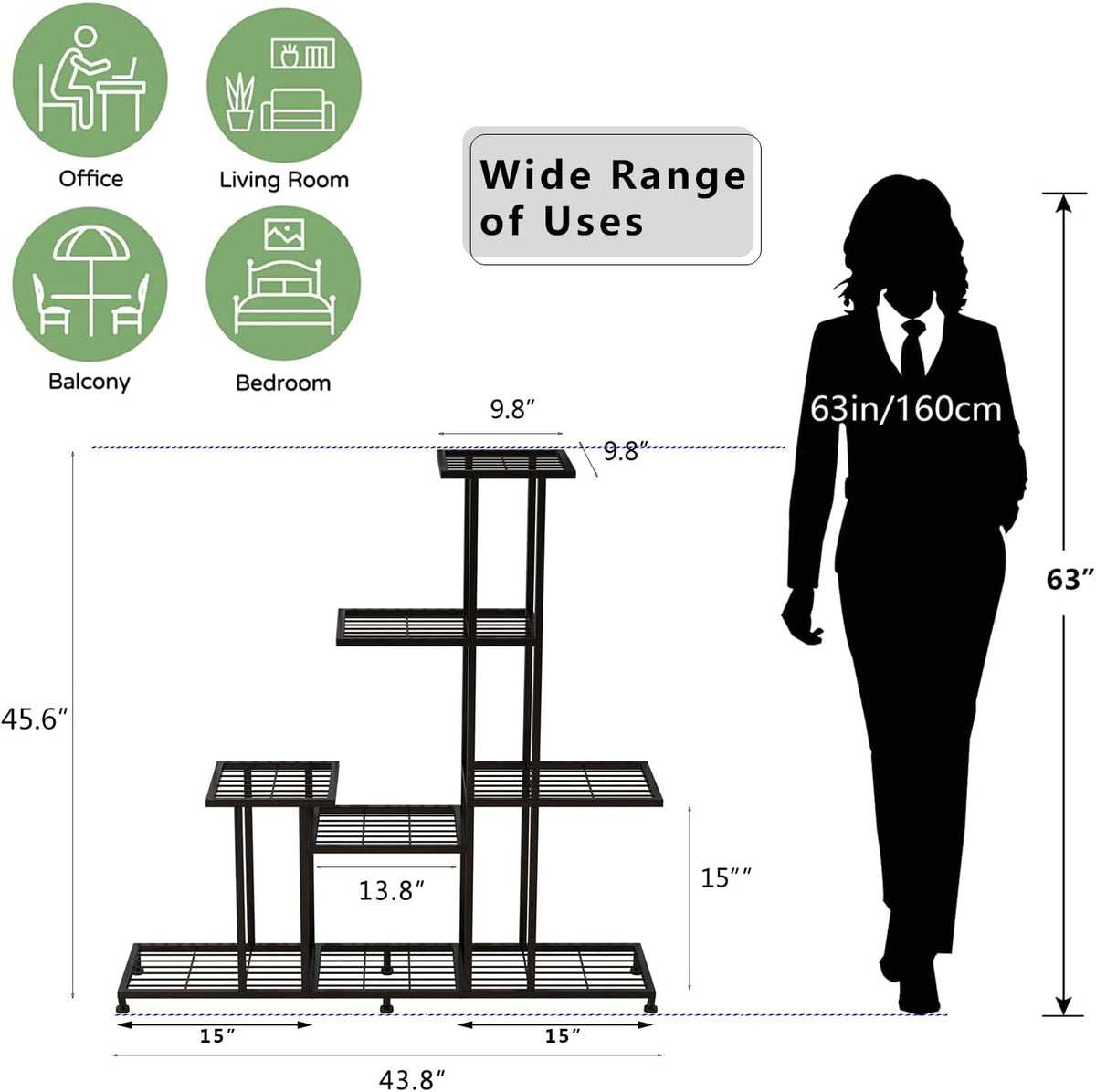 Black 5‑Tier Metal Plant Stand