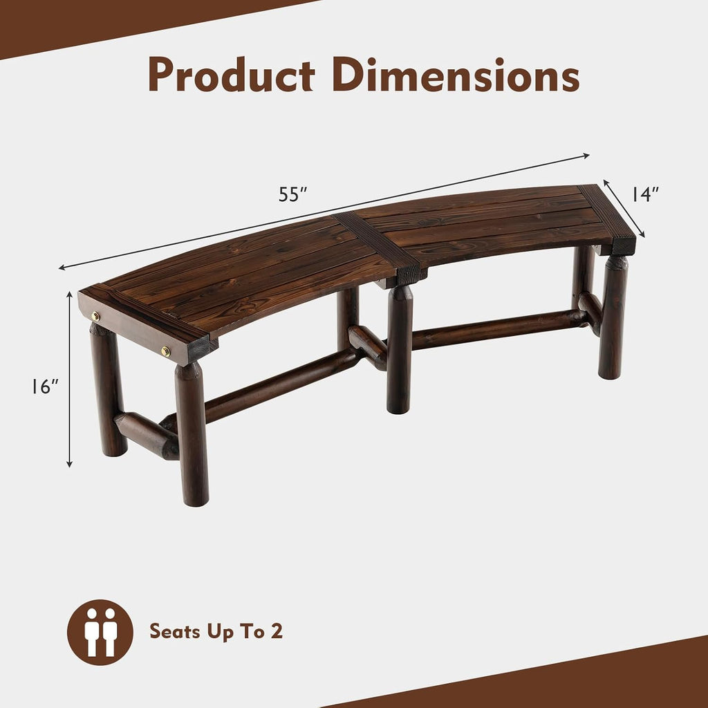 Rustic Carbonized Curved Fire Pit Bench