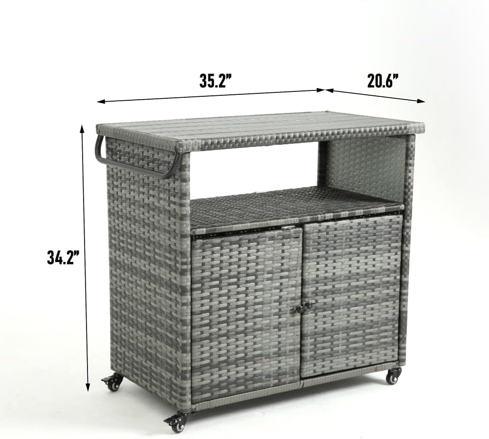 Wicker Rolling Outdoor Bar Cart With Storage