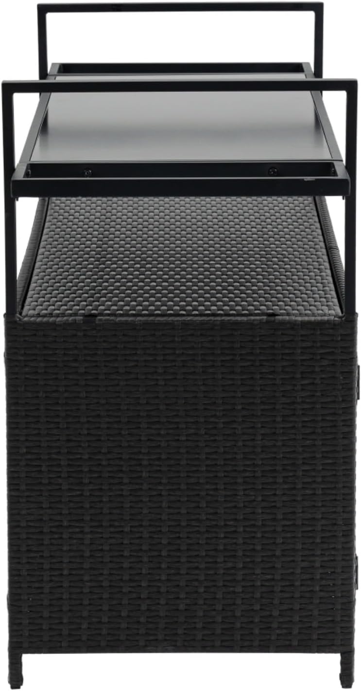 Black Wicker Rolling Outdoor Bar Cart
