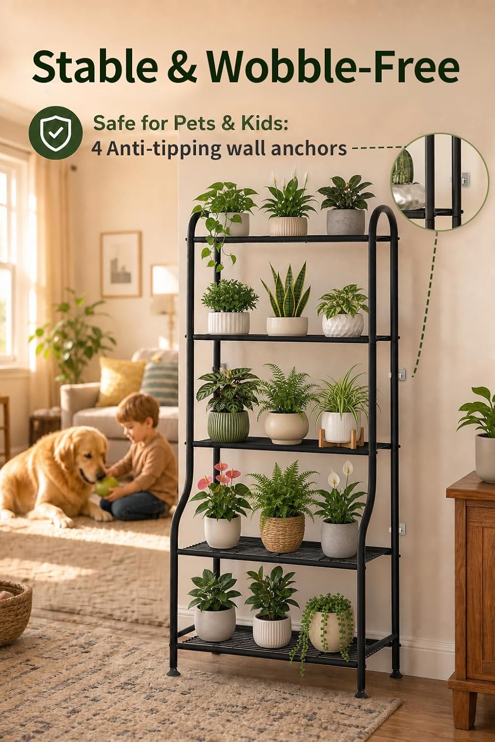 Black 5‑Tier Tall Metal Plant Stand