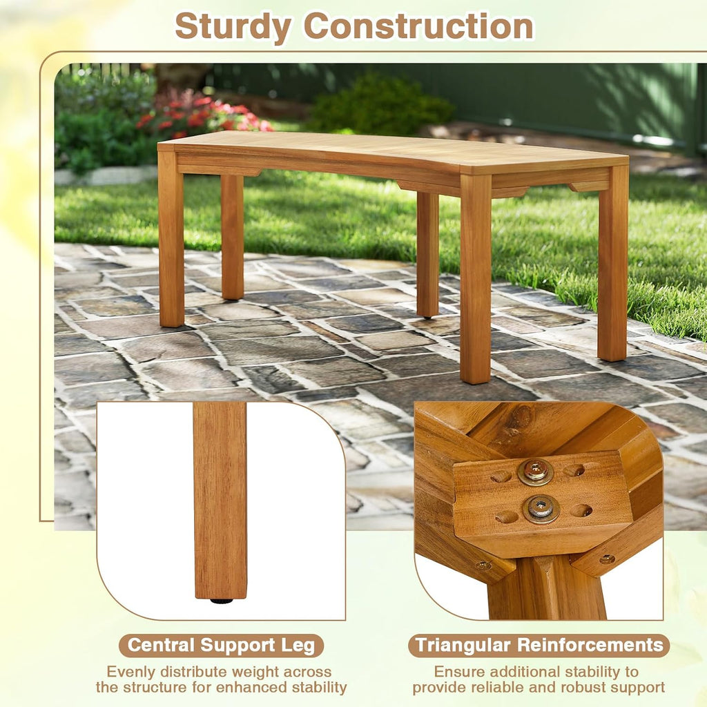 Natural Acacia Wood Curved Fire Pit Bench