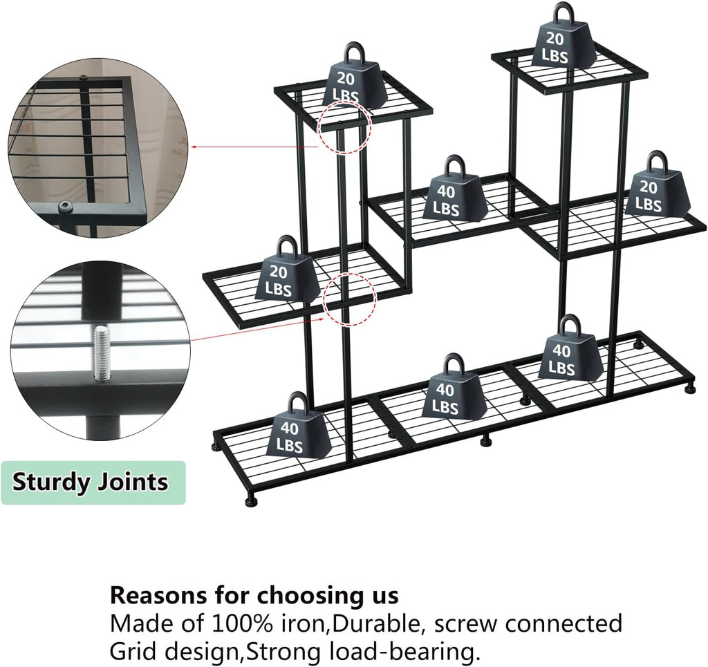Black 4‑Tier Metal Plant Stand For 12 Pots