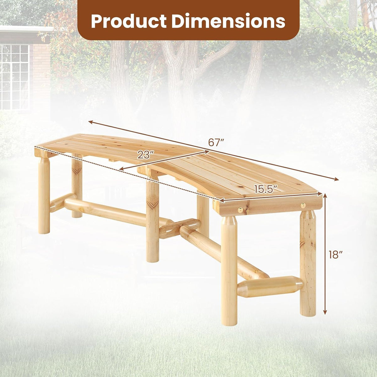 Natural Solid Wood Curved Fire Pit Bench