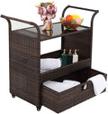 Wicker Outdoor Rolling Bar Cart