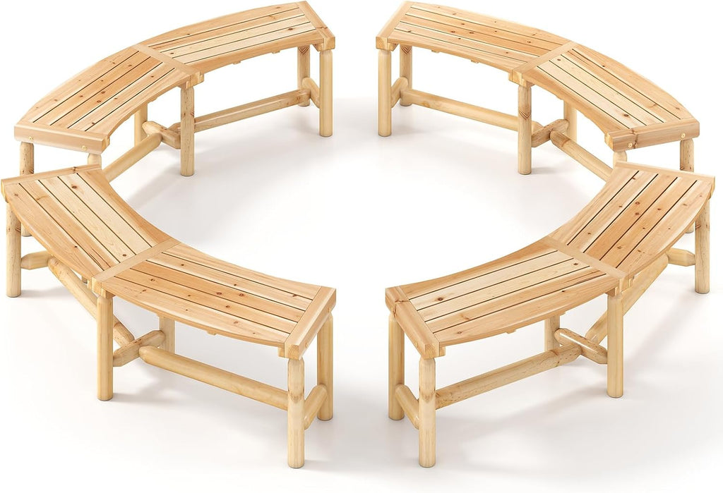 Natural Solid Wood Curved Fire Pit Bench Set‑4