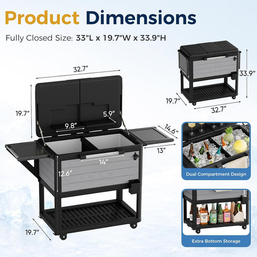 104 Quart Rolling Outdoor Cooler Cart
