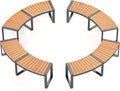 Acacia Wood Curved Fire Pit Bench Set‑4