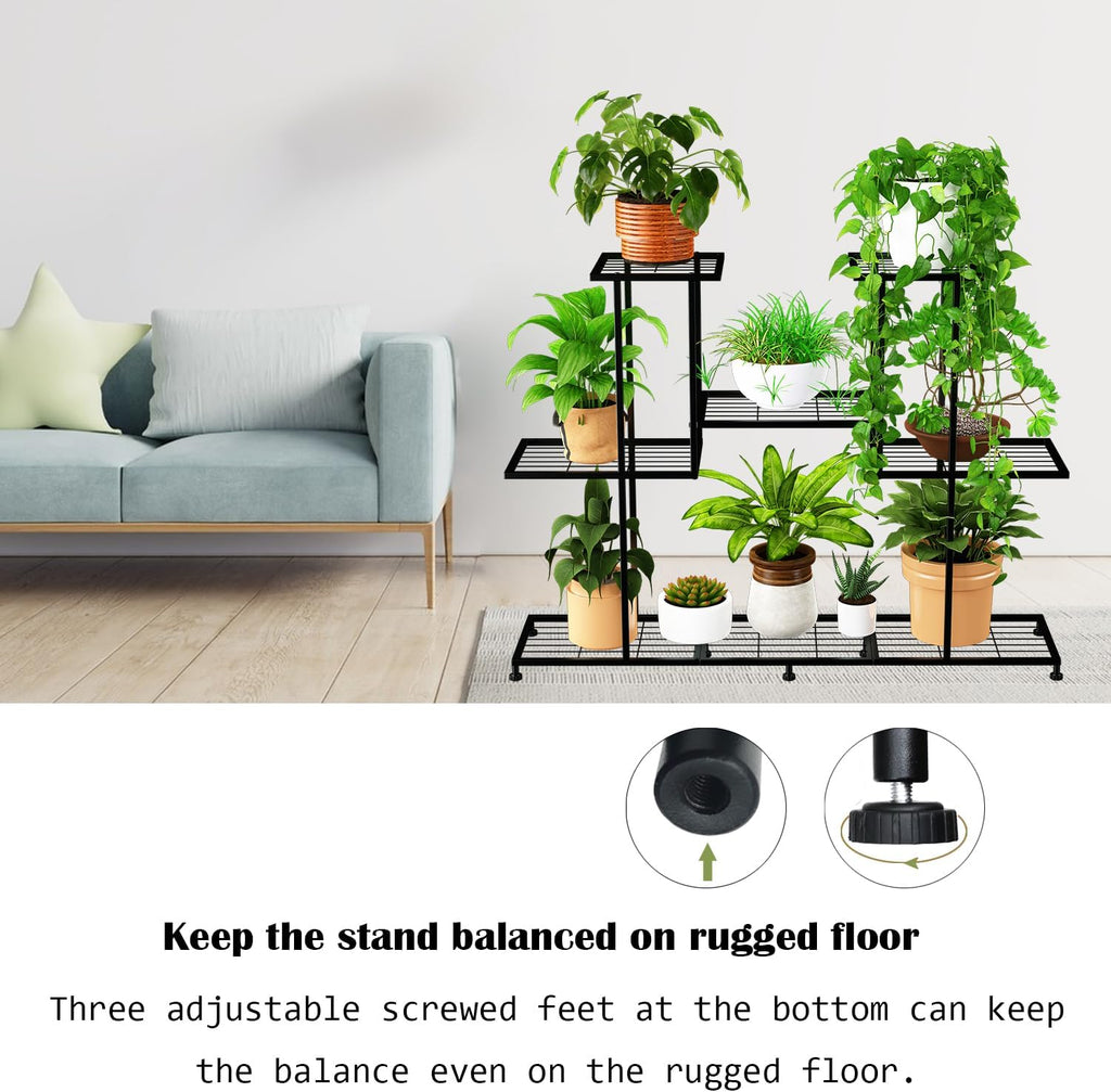 Black 4‑Tier Metal Plant Stand For 12 Pots