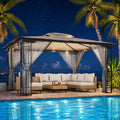 Gray 13'x11' Steel Double‑Tier Roof Gazebo