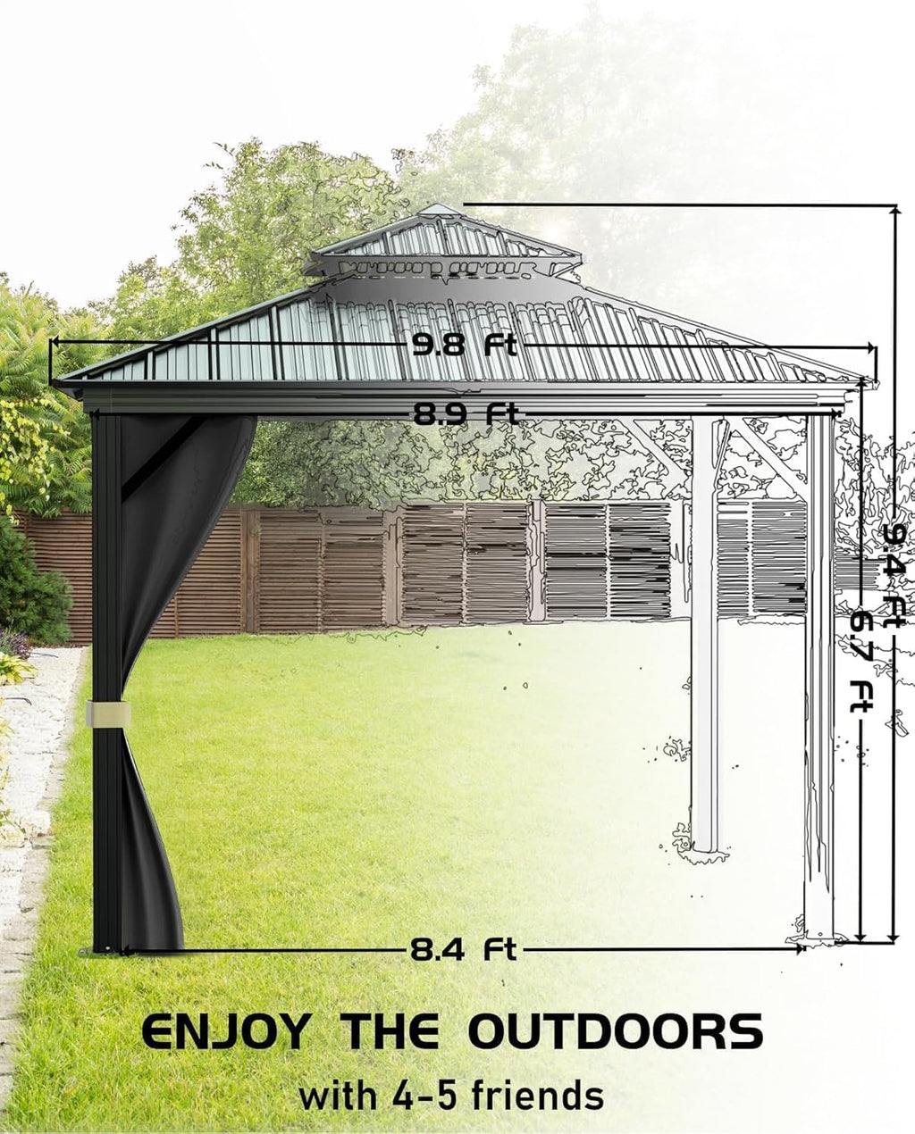 10'x10' Hardtop Gazebo With Netting & Curtains