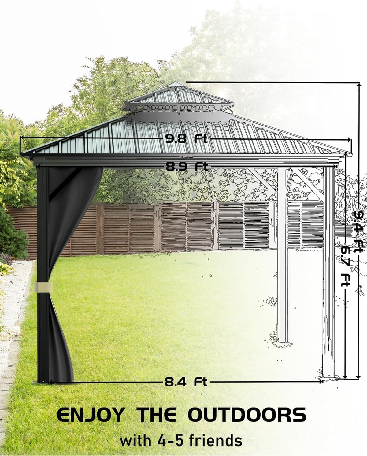 10'x10' Hardtop Gazebo With Netting & Curtains