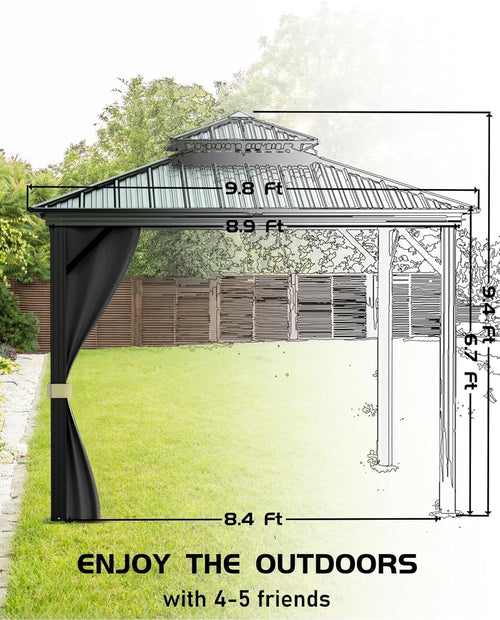 10'x10' Hardtop Gazebo With Netting & Curtains