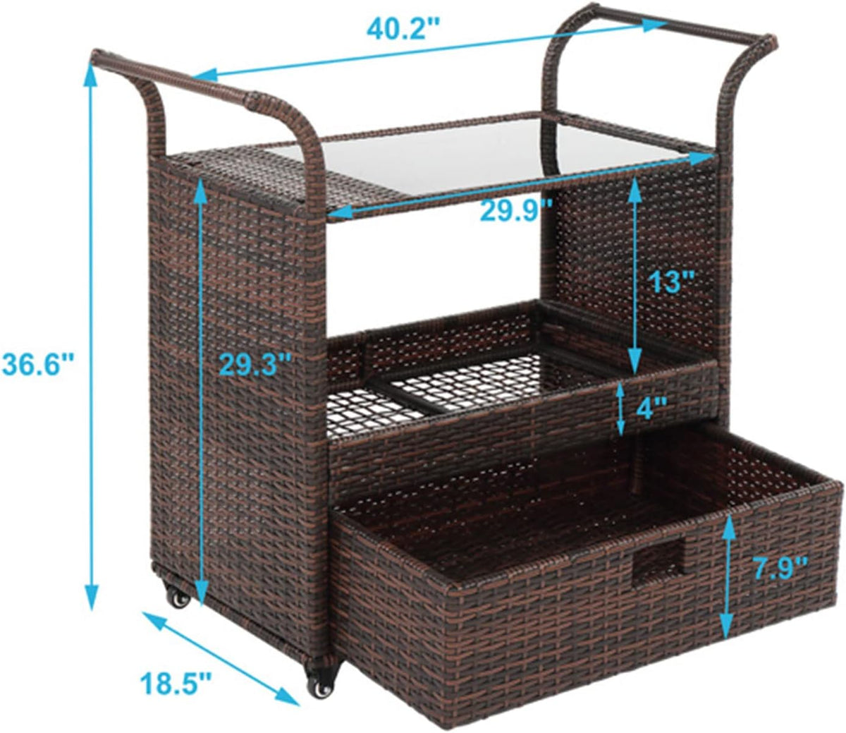 Wicker Outdoor Rolling Bar Cart