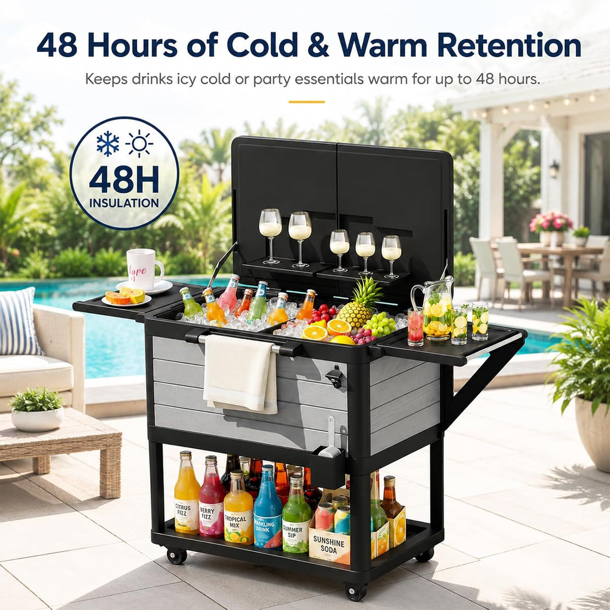 104 Quart Rolling Outdoor Cooler Cart