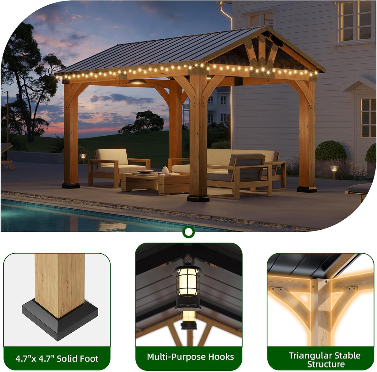 10'x12' Cedar Wood Hardtop Gazebo