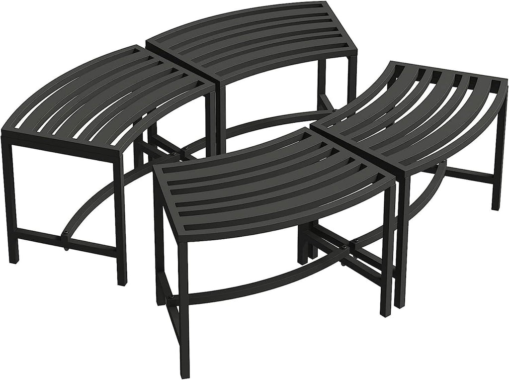 Metal Curved Fire Pit Bench Set‑4