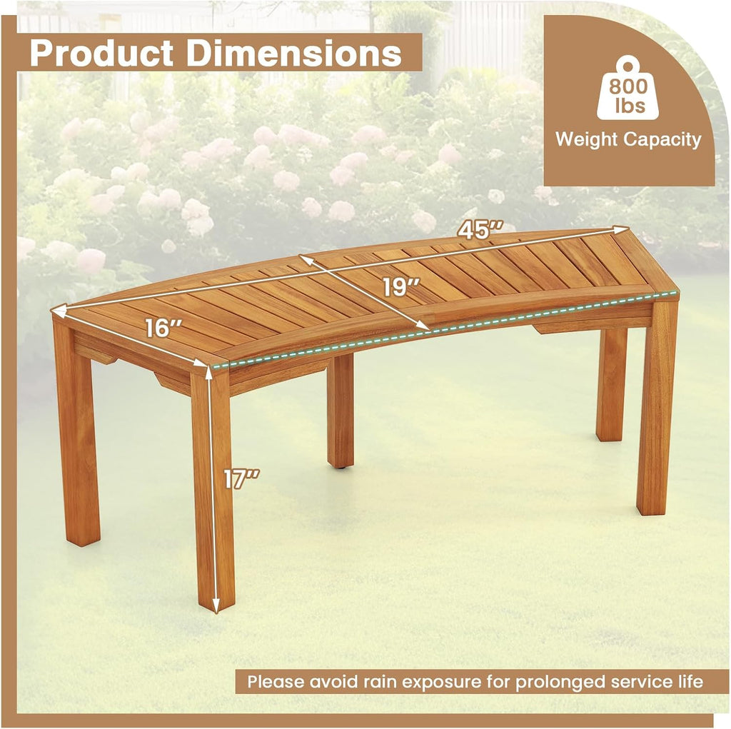 Natural Acacia Wood Curved Fire Pit Bench