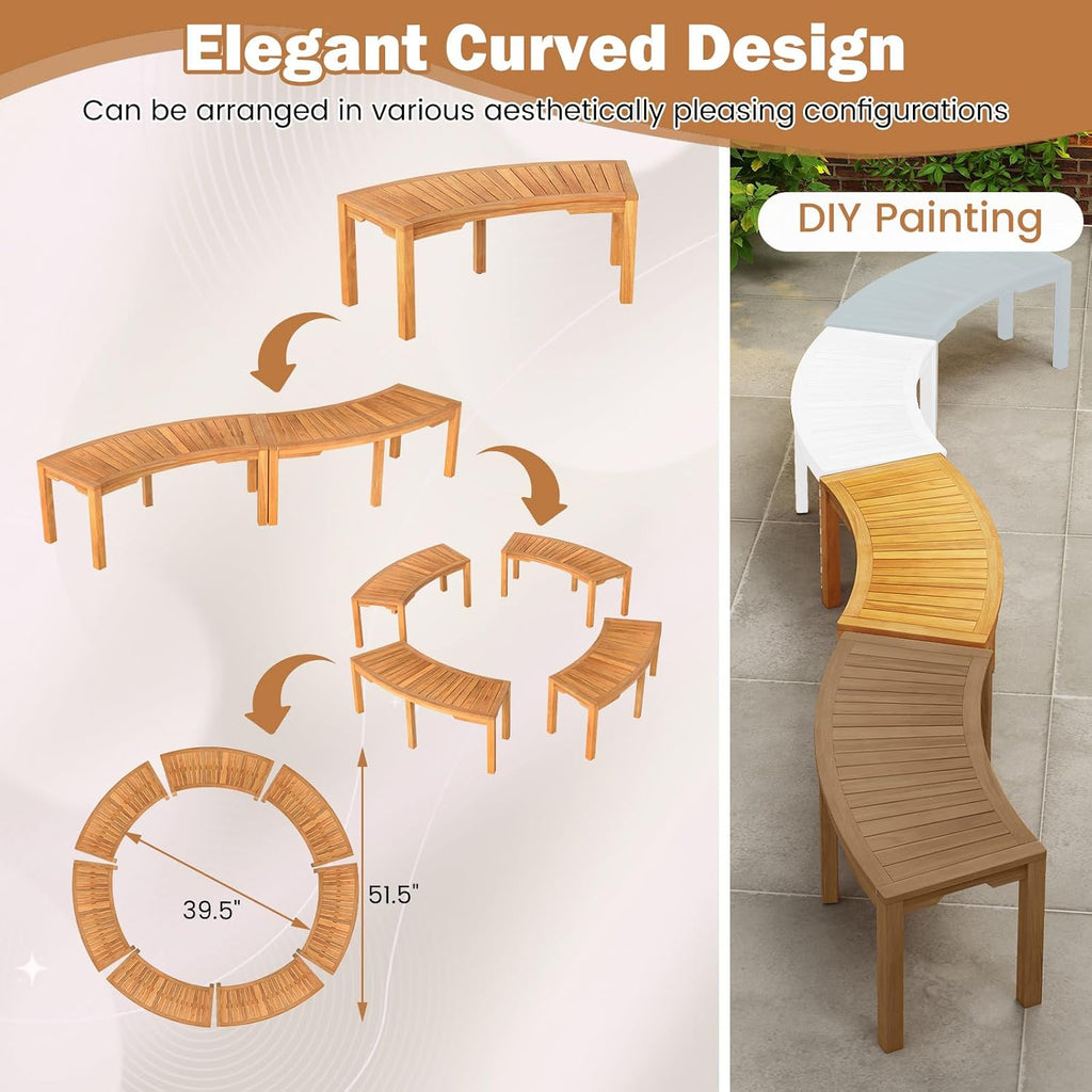 Natural Acacia Wood Curved Fire Pit Bench