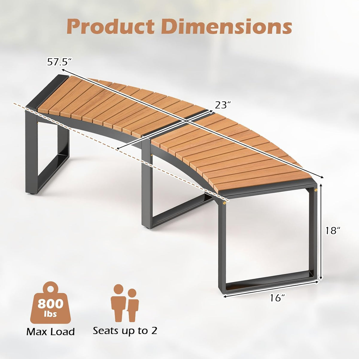 Acacia Wood Curved Fire Pit Bench Set‑4