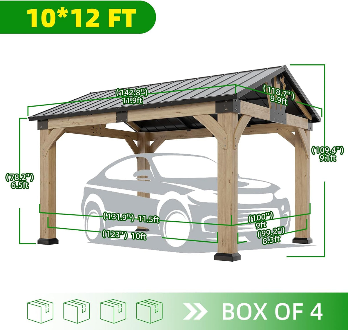 10'x12' Cedar Wood Hardtop Gazebo