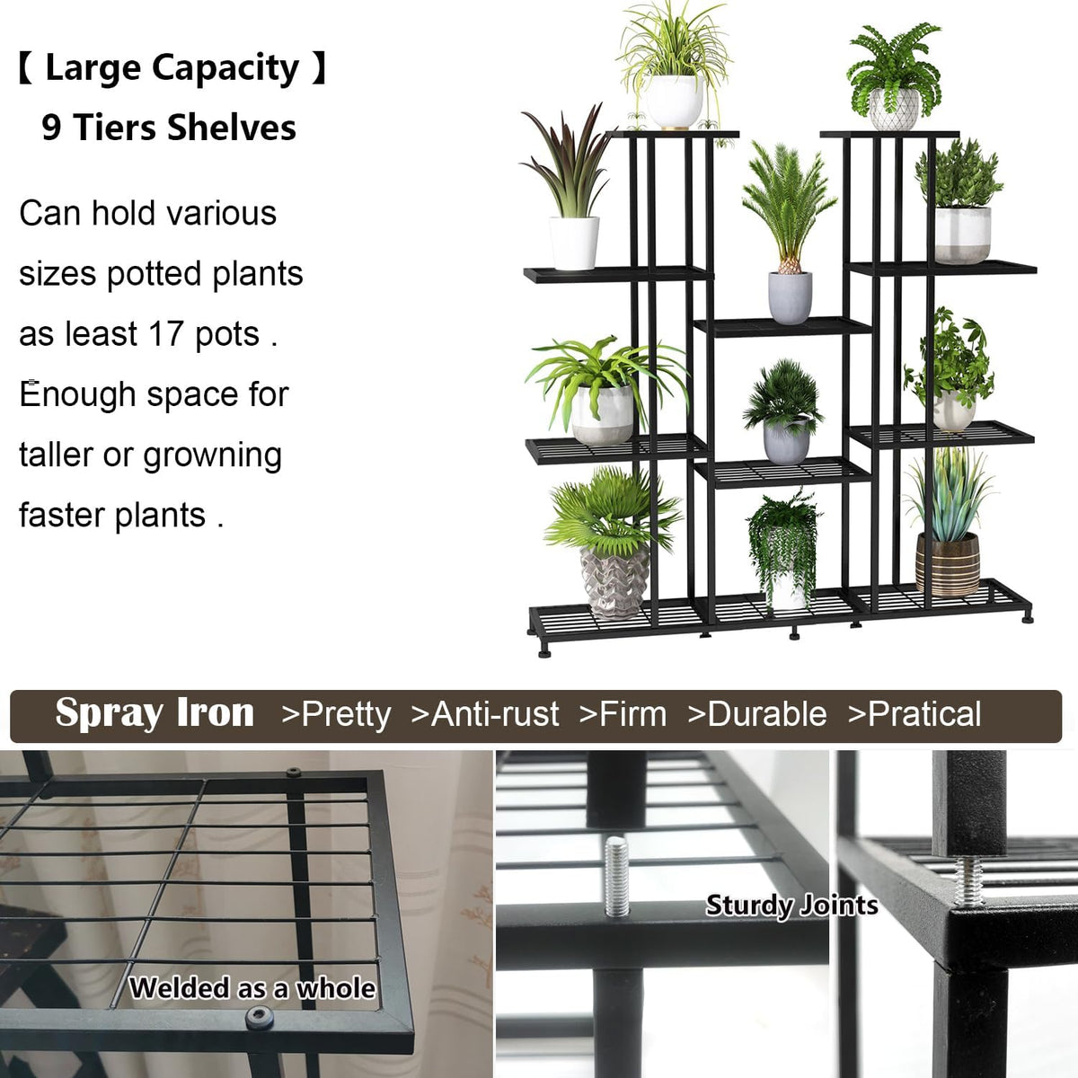 Black 9‑Tier Metal Plant Stand