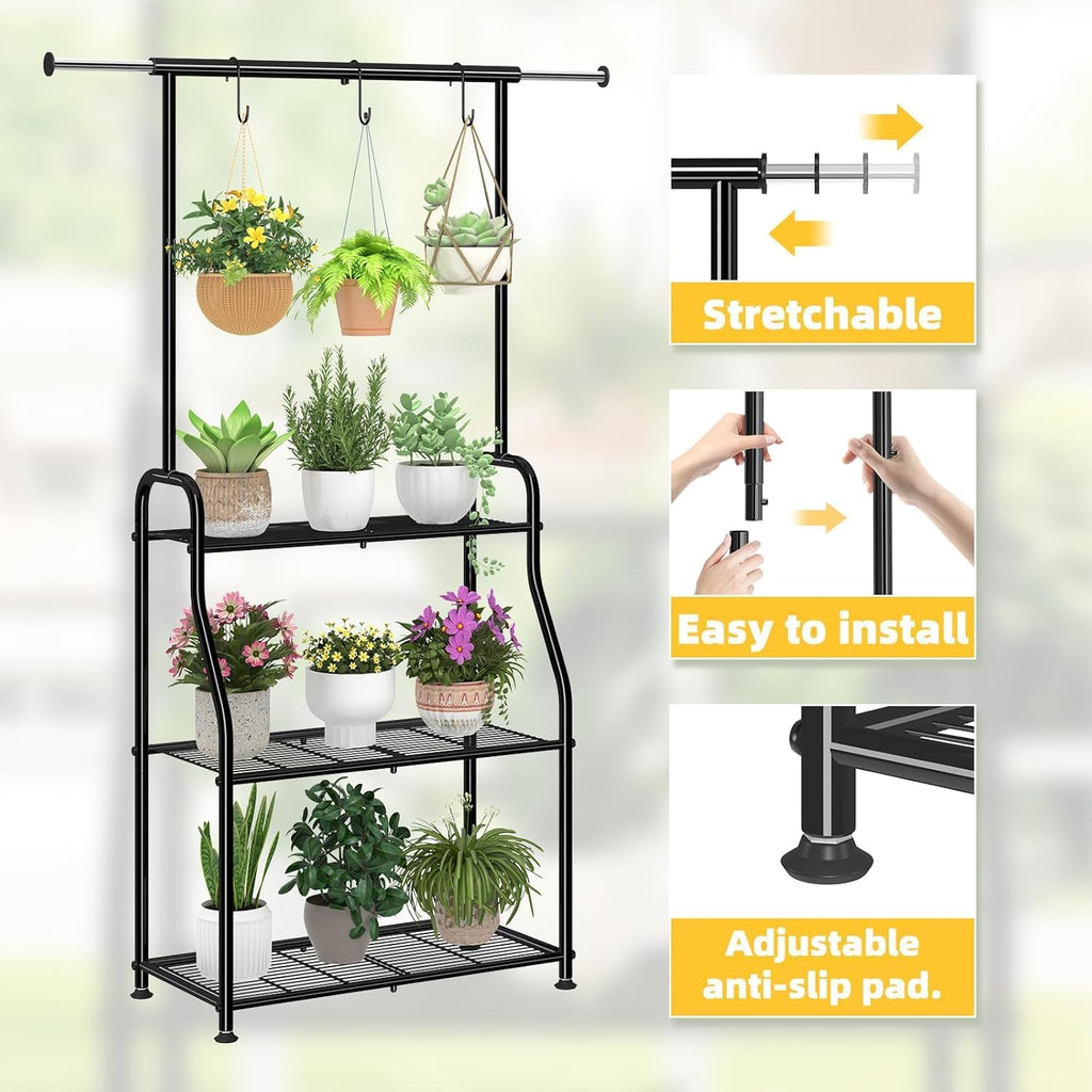 Black 3‑Tier Metal Hanging Plant Stand