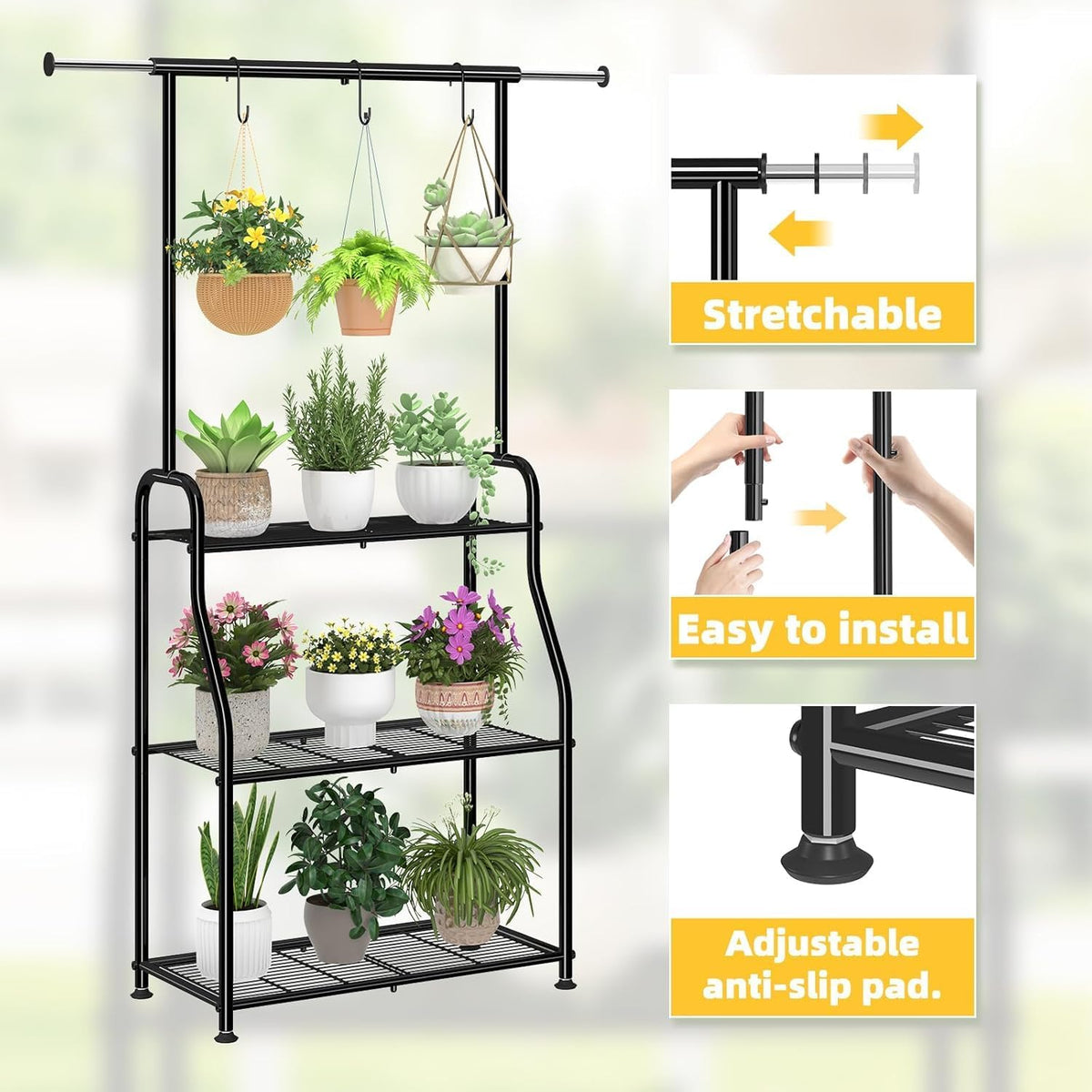Black 3‑Tier Metal Hanging Plant Stand