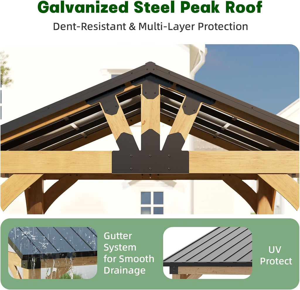 10'x12' Cedar Wood Hardtop Gazebo