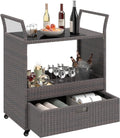 Wicker Rolling Outdoor Serving Bar Cart