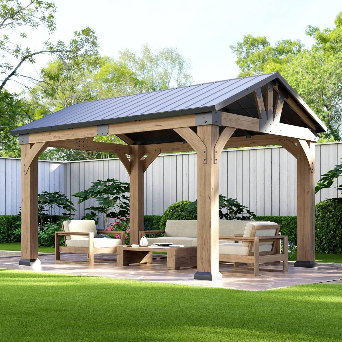 10'x12' Cedar Wood Hardtop Gazebo
