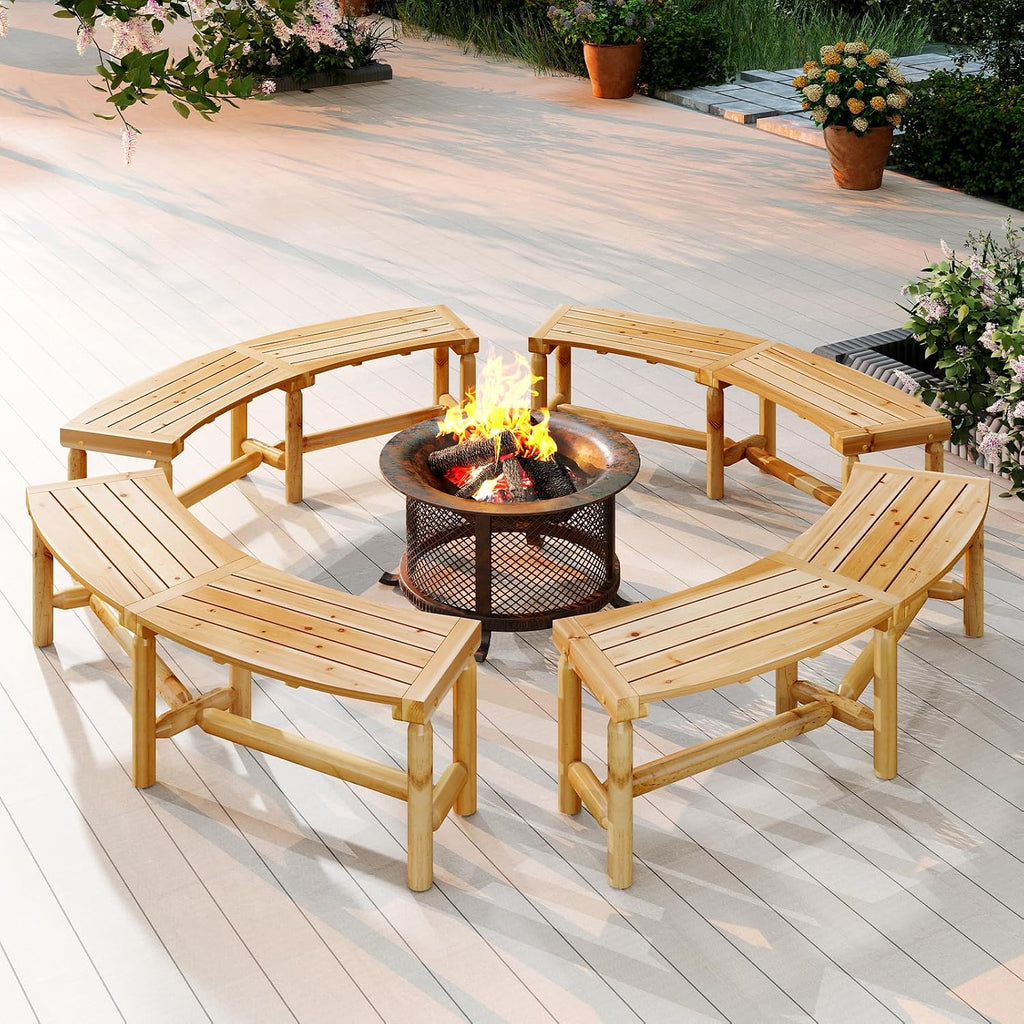 Natural Solid Wood Curved Fire Pit Bench