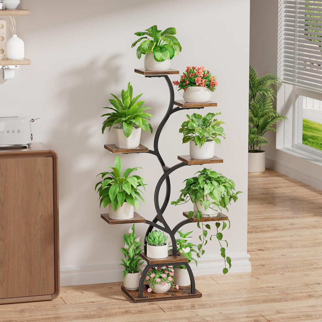Brown 8‑Tier Corner Plant Stand With Grow Light
