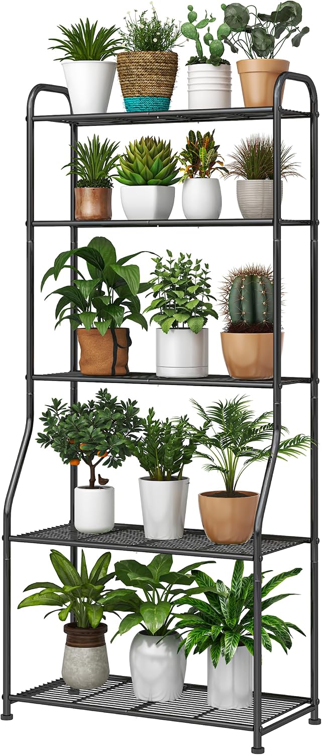 Black 5‑Tier Metal Plant Stand