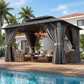 Gray 10'x12' Hardtop Gazebo With Curtain & Netting