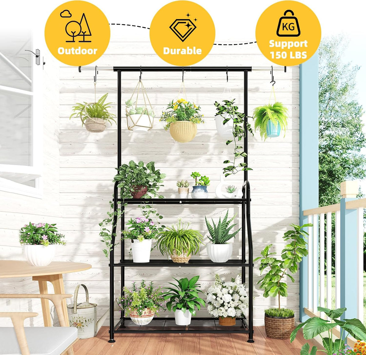 Black 3‑Tier Metal Hanging Plant Stand