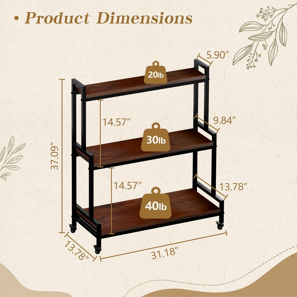 Walnut 3‑Tier Rolling Wood Plant Stand