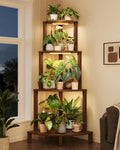 4‑Tier Wood Corner Plant Stand With Grow Lights