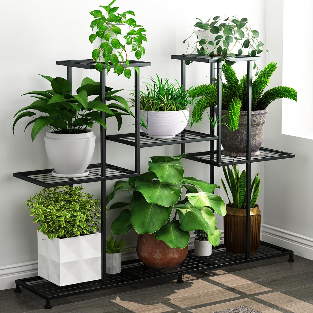 Black 4‑Tier Metal Plant Stand For 12 Pots