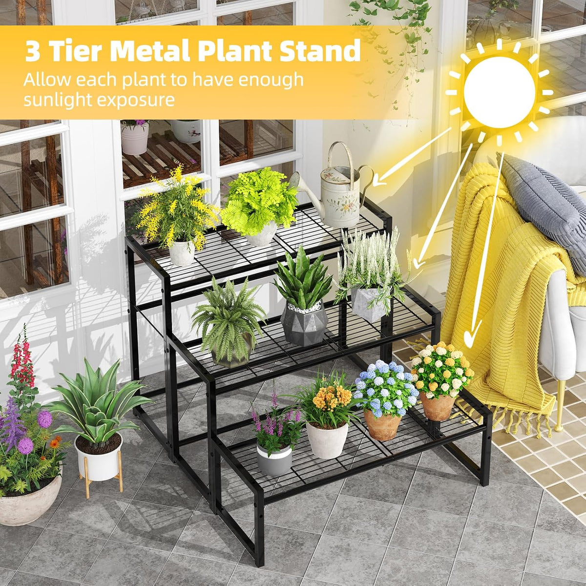 Black 3‑Tier Stackable Metal Plant Stand