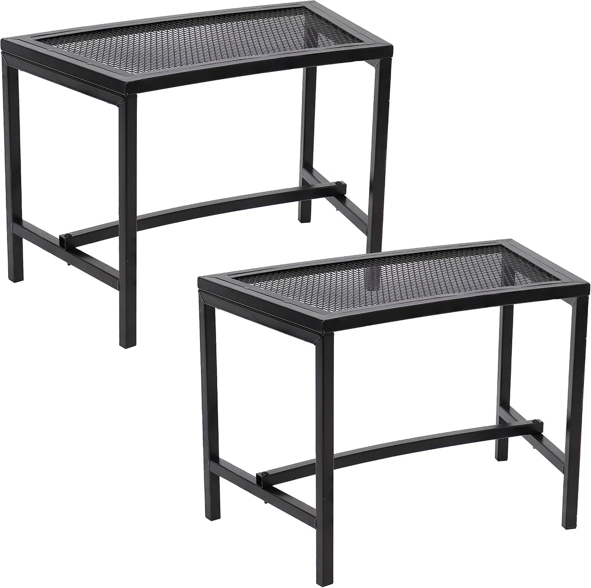 Black Metal Mesh Curved Fire Pit Bench Set‑2