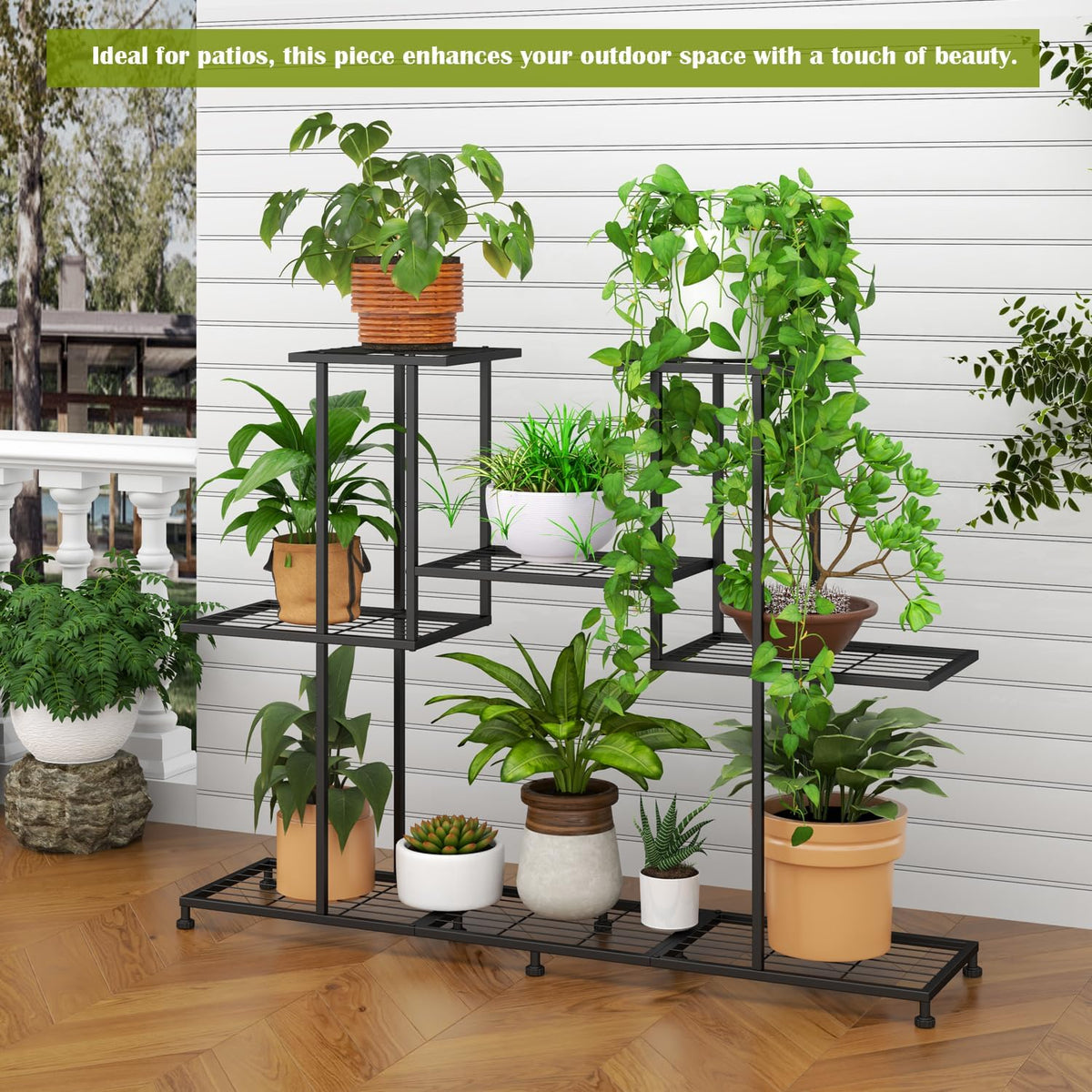 Black 4‑Tier Metal Plant Stand For 12 Pots
