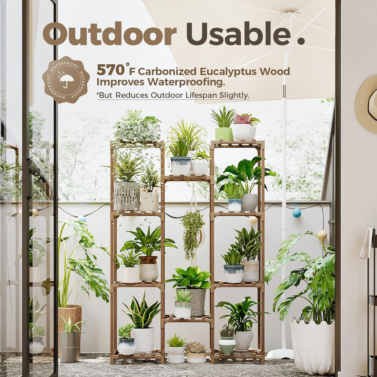 Brown Wood Tall Multiple‑Pots Plant Stand