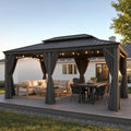 Black 12'x20' Hardtop Gazebo With Flame‑Retardant Curtain