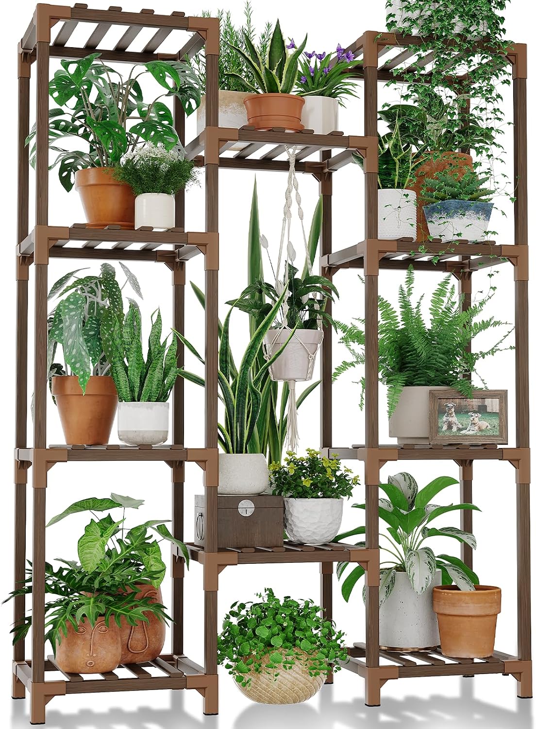 Brown Wood Tall Multiple‑Pots Plant Stand