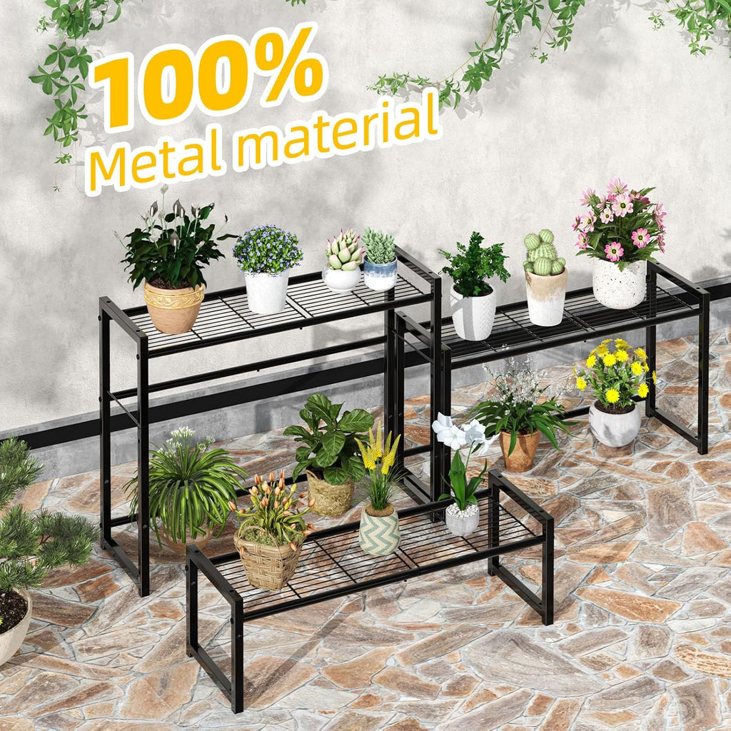 Black 3‑Tier Stackable Metal Plant Stand