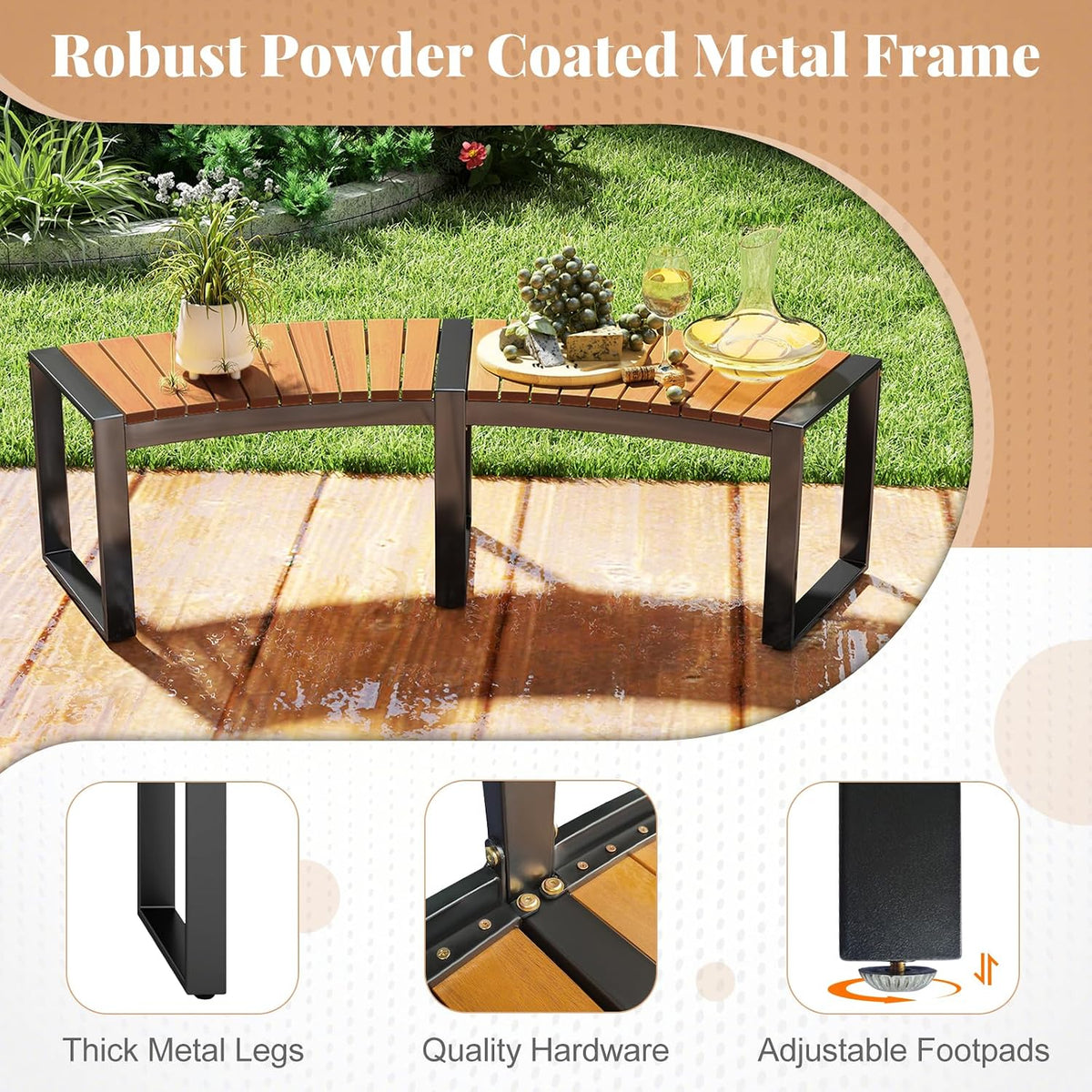 Oil‑Painted Acacia Curved Fire Pit Bench