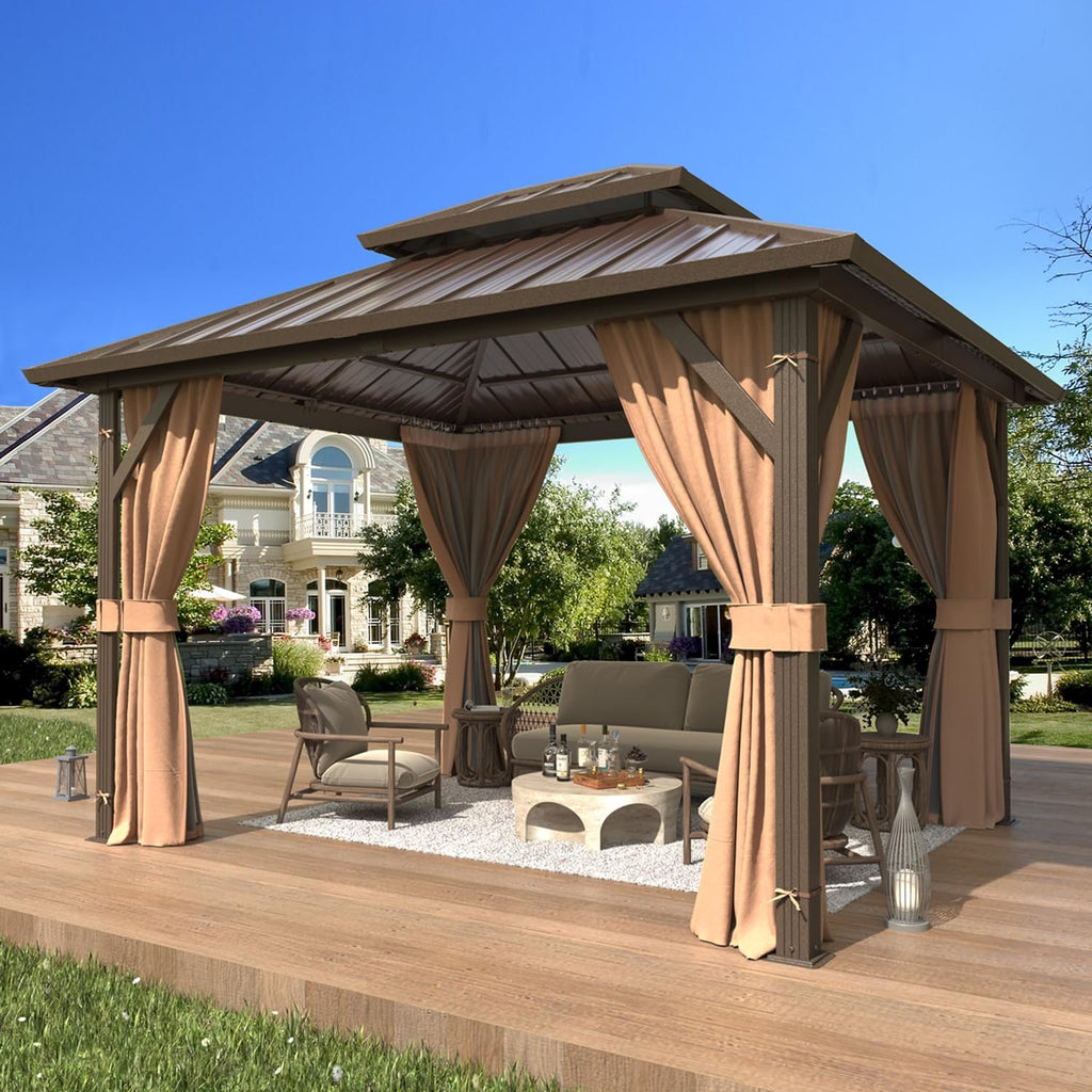 10'x12' Aluminum Hardtop Gazebo With Curtain & Netting
