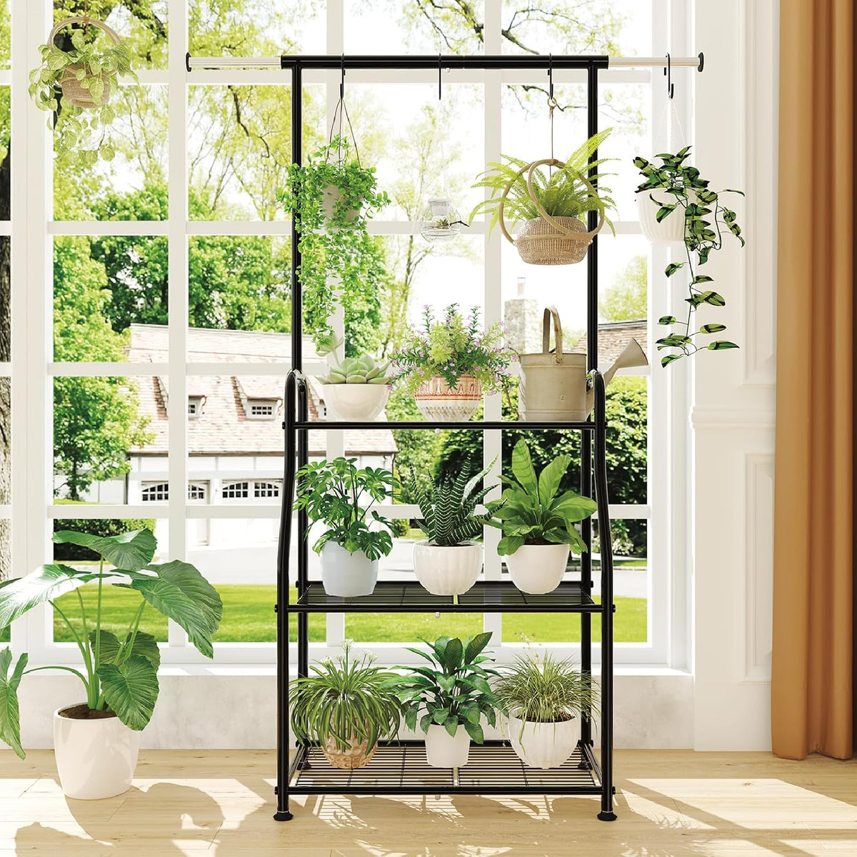 Black 3‑Tier Metal Hanging Plant Stand